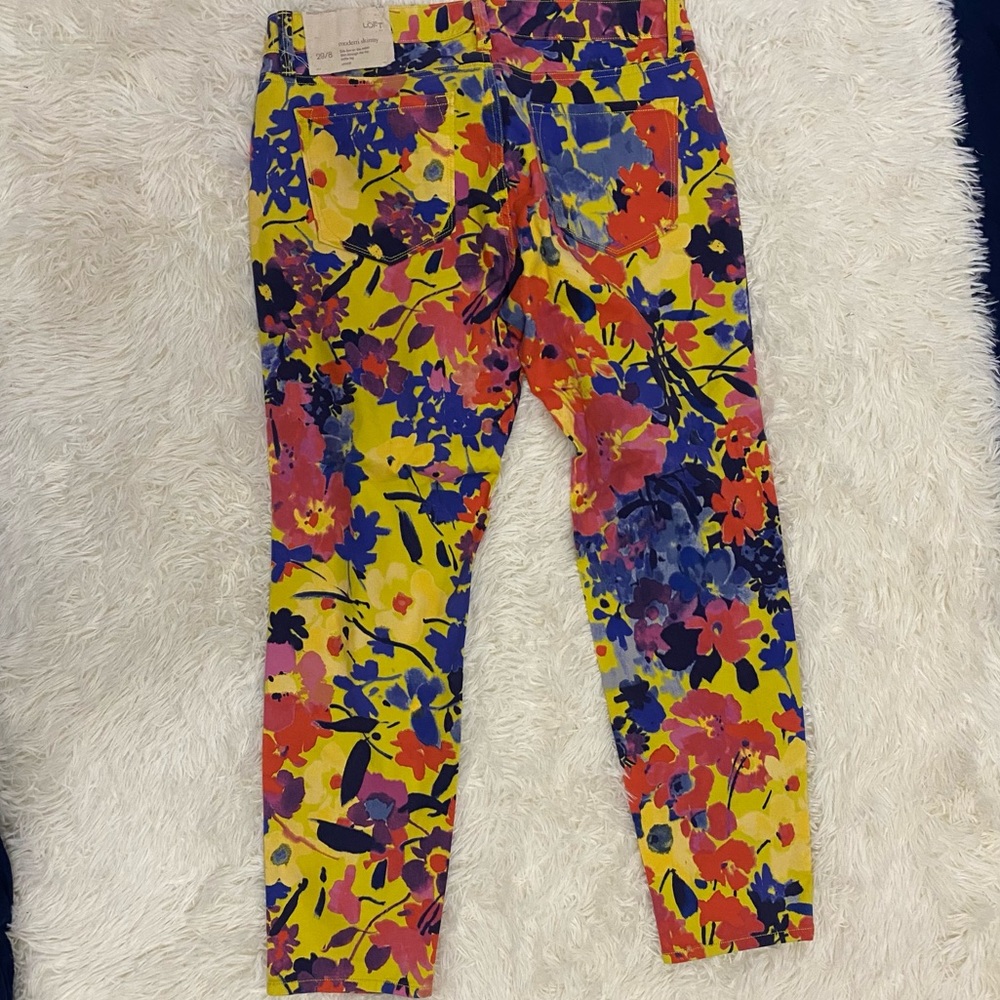 Ann Taylor LOFT Modern Skinny Stretch Yellow Floral Denim Pants 29/8 $69.50 NEW